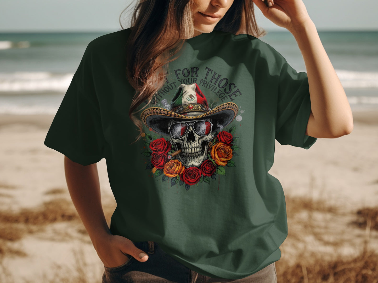 Bold Skull with Flowers Premium Green T-Shirt product