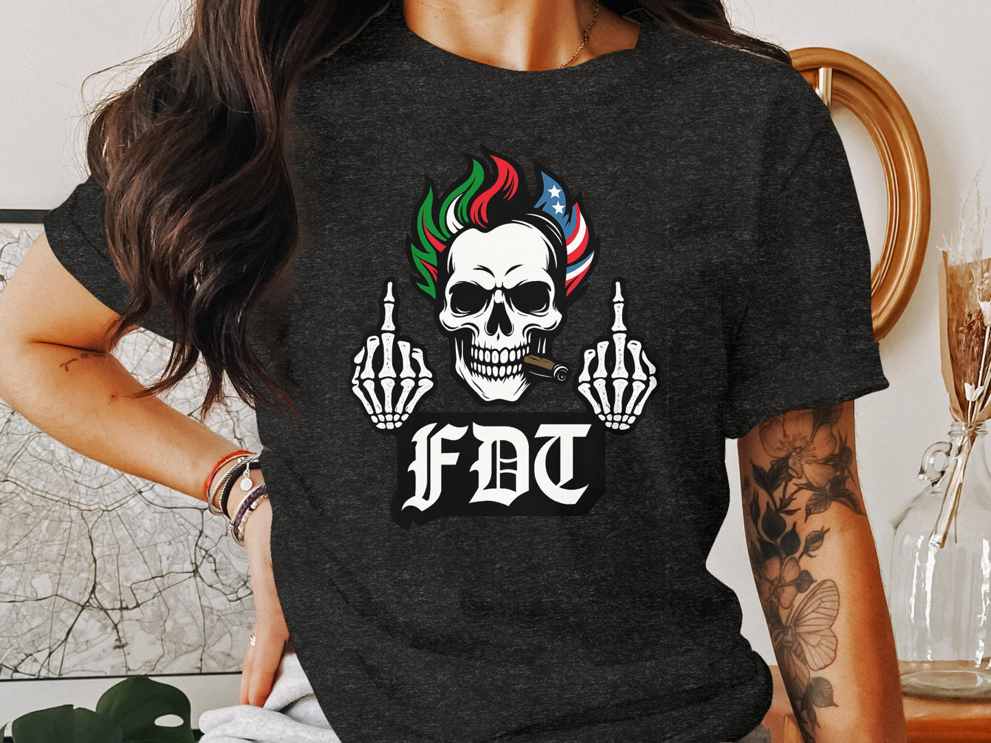 FDT Skull Design with Middle Fingers T-Shirt product