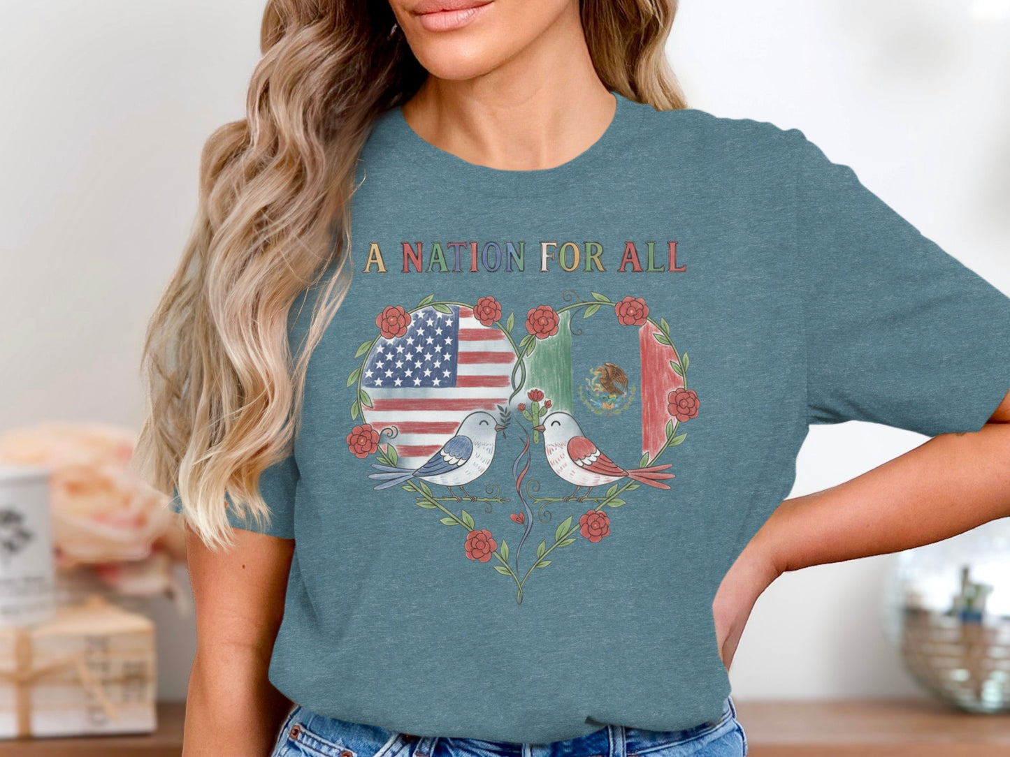 A Nation For All USA-Mexico Unity Graphic T-shirt Product