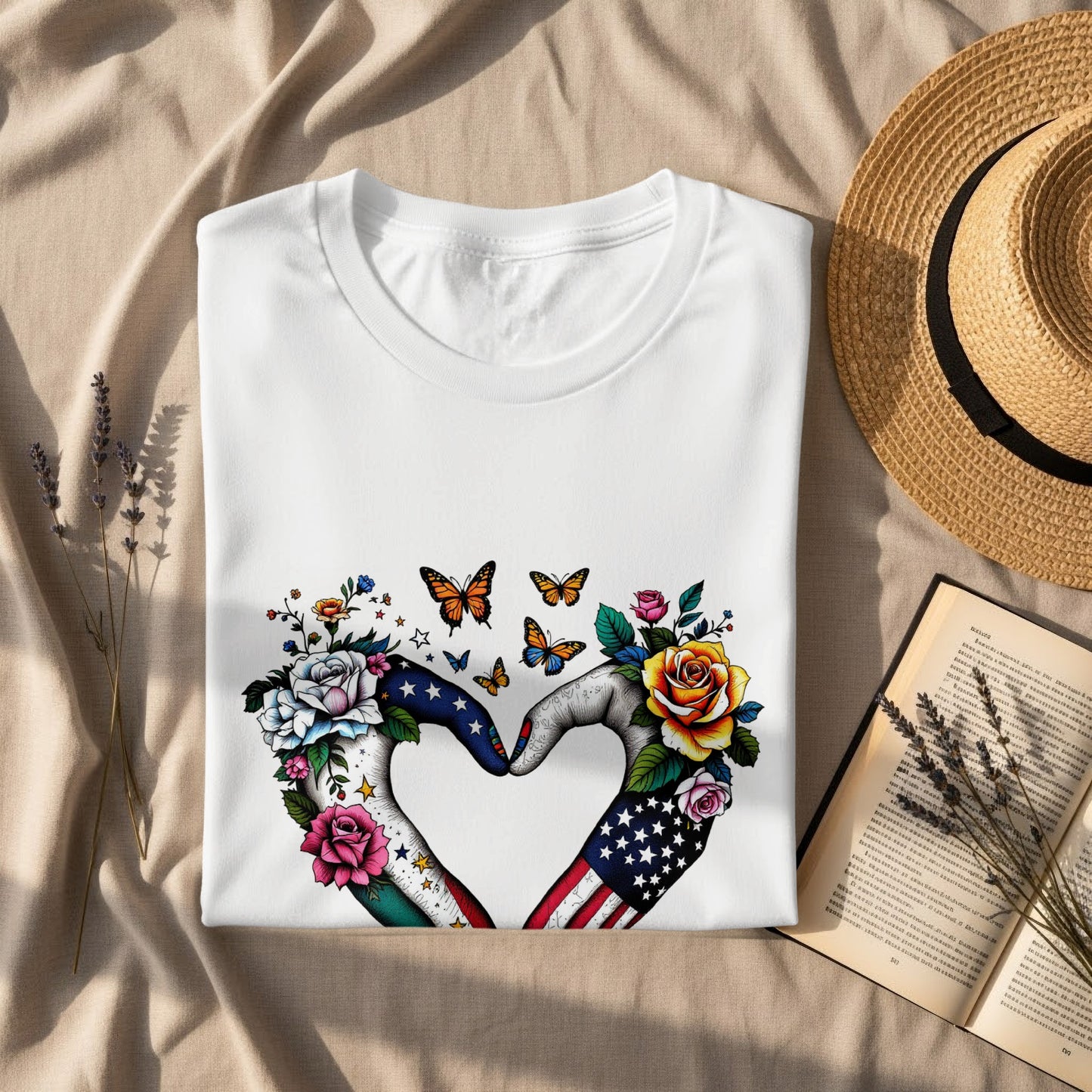 Heart Hands Butterfly Rose Graphic T-Shirt product