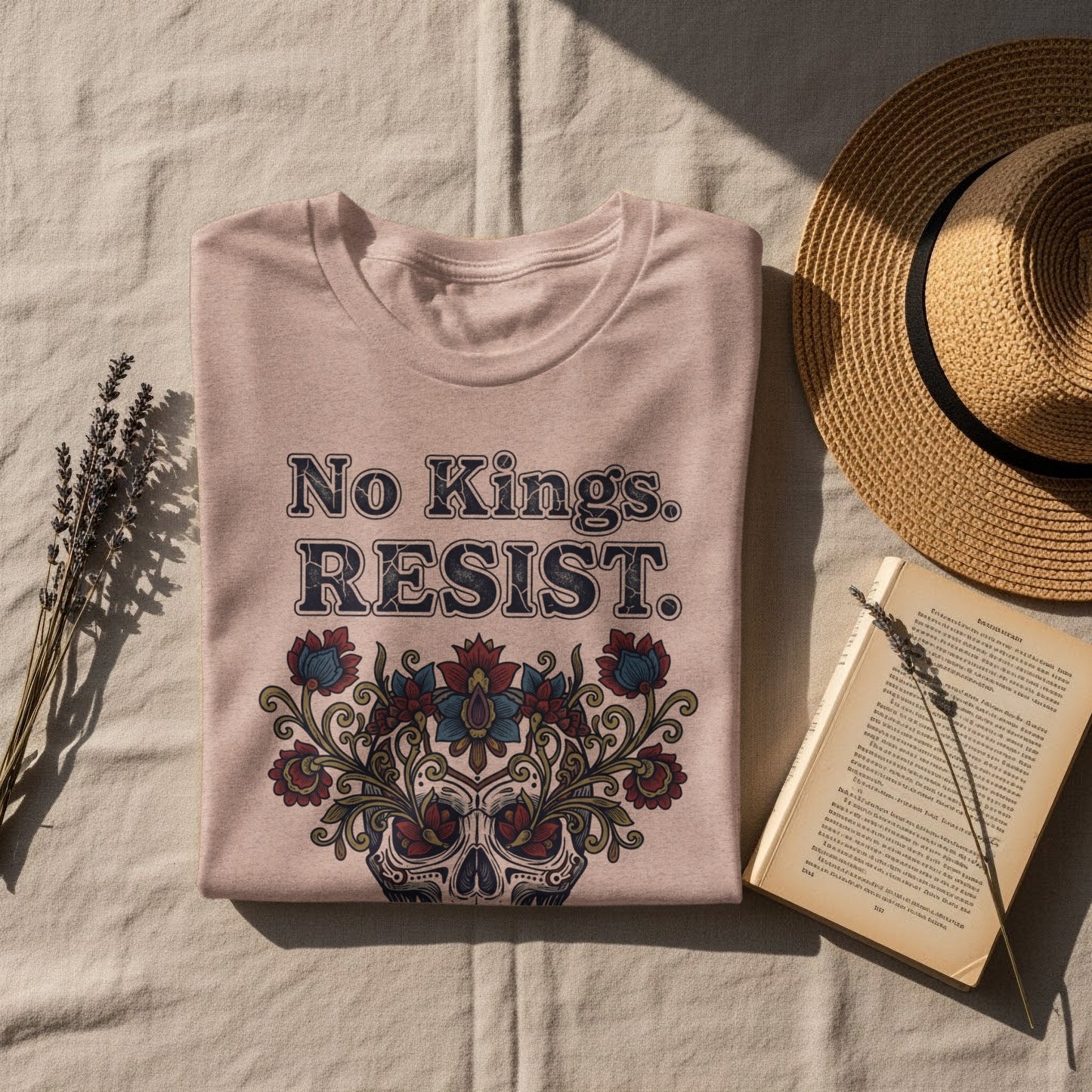 No Kings RESIST Skull Floral Design T-shirt product