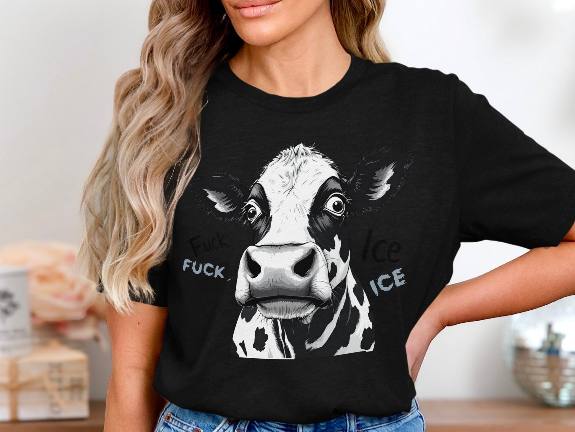 Funny Cow Graphic Black T Shirt Short Sleeve product