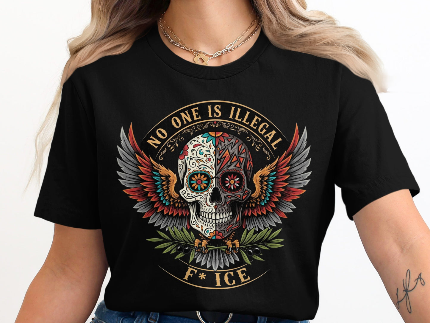 No One is Illegal F* ICE Skull Design T-Shirt Product