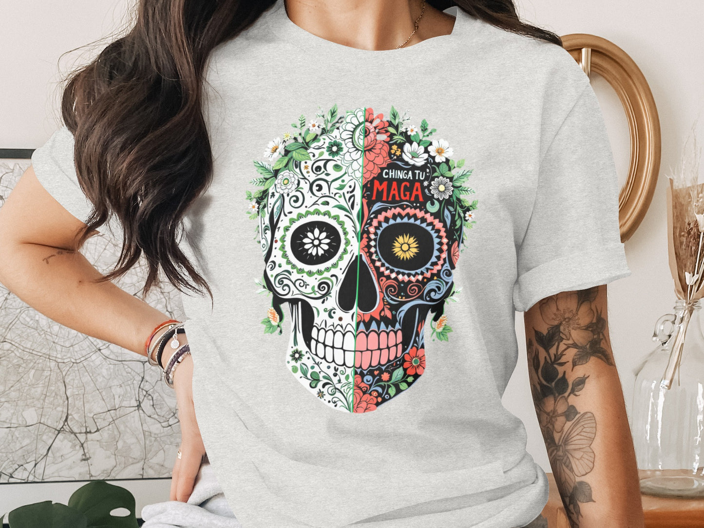 Floral Skull Graphic Printed T-Shirt Casual Fashion T-Shirt product type