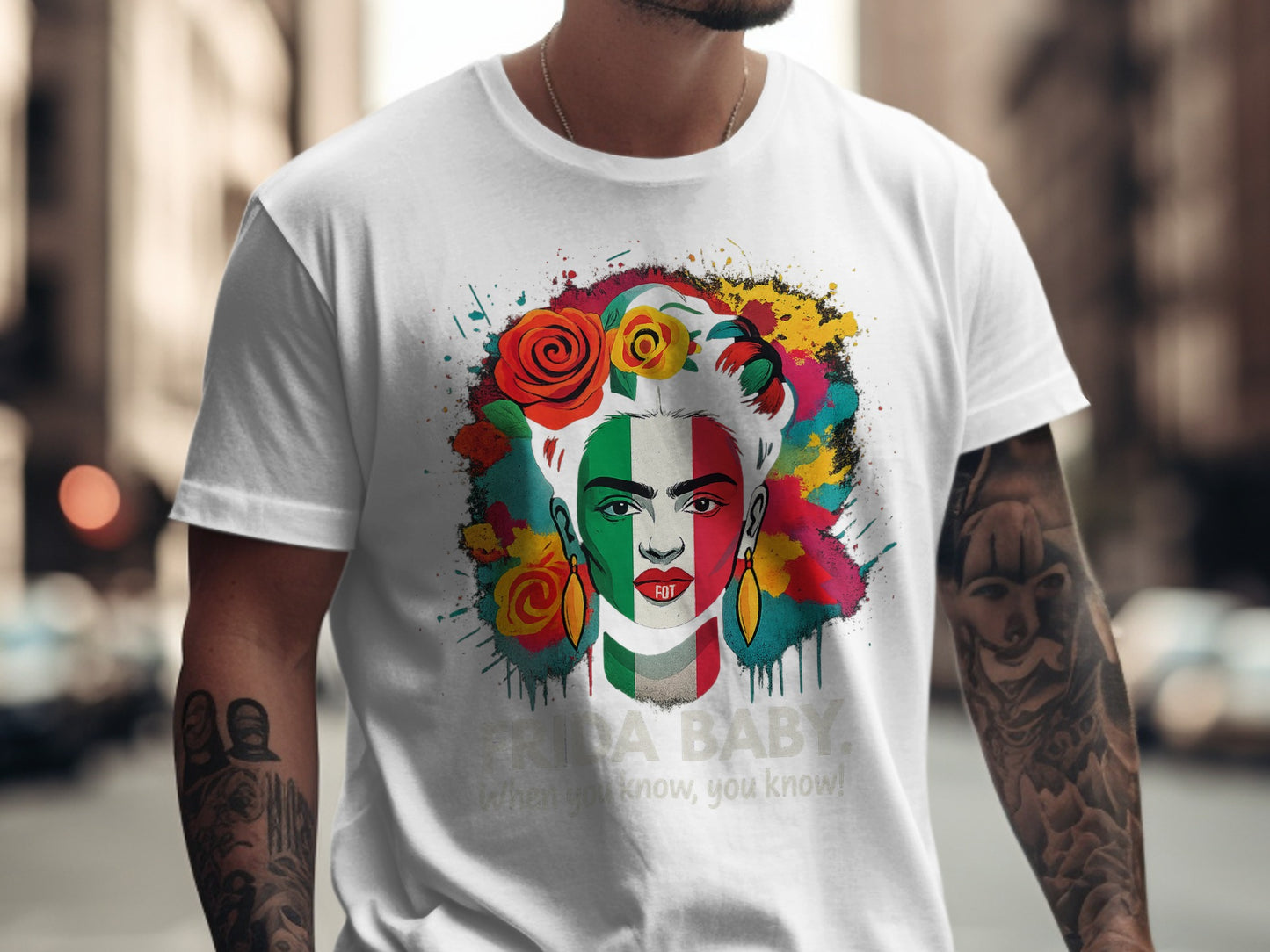 Colorful Frida Baby With Roses Graphic T-shirt product