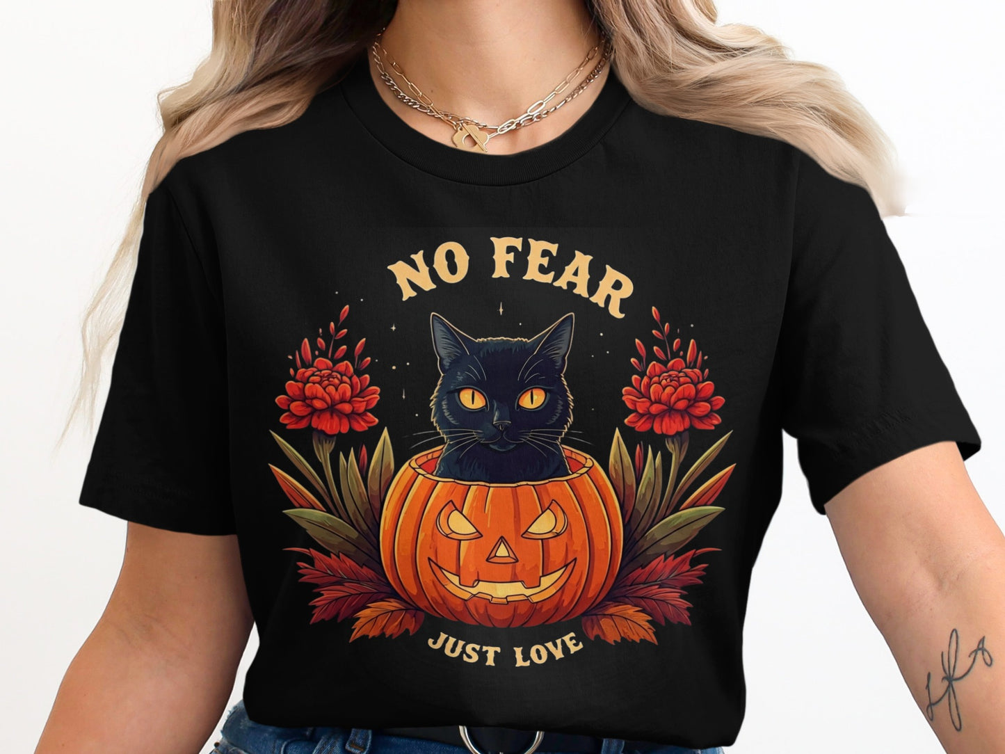 No Fear Just Love Pumpkin Cat T-Shirt product type