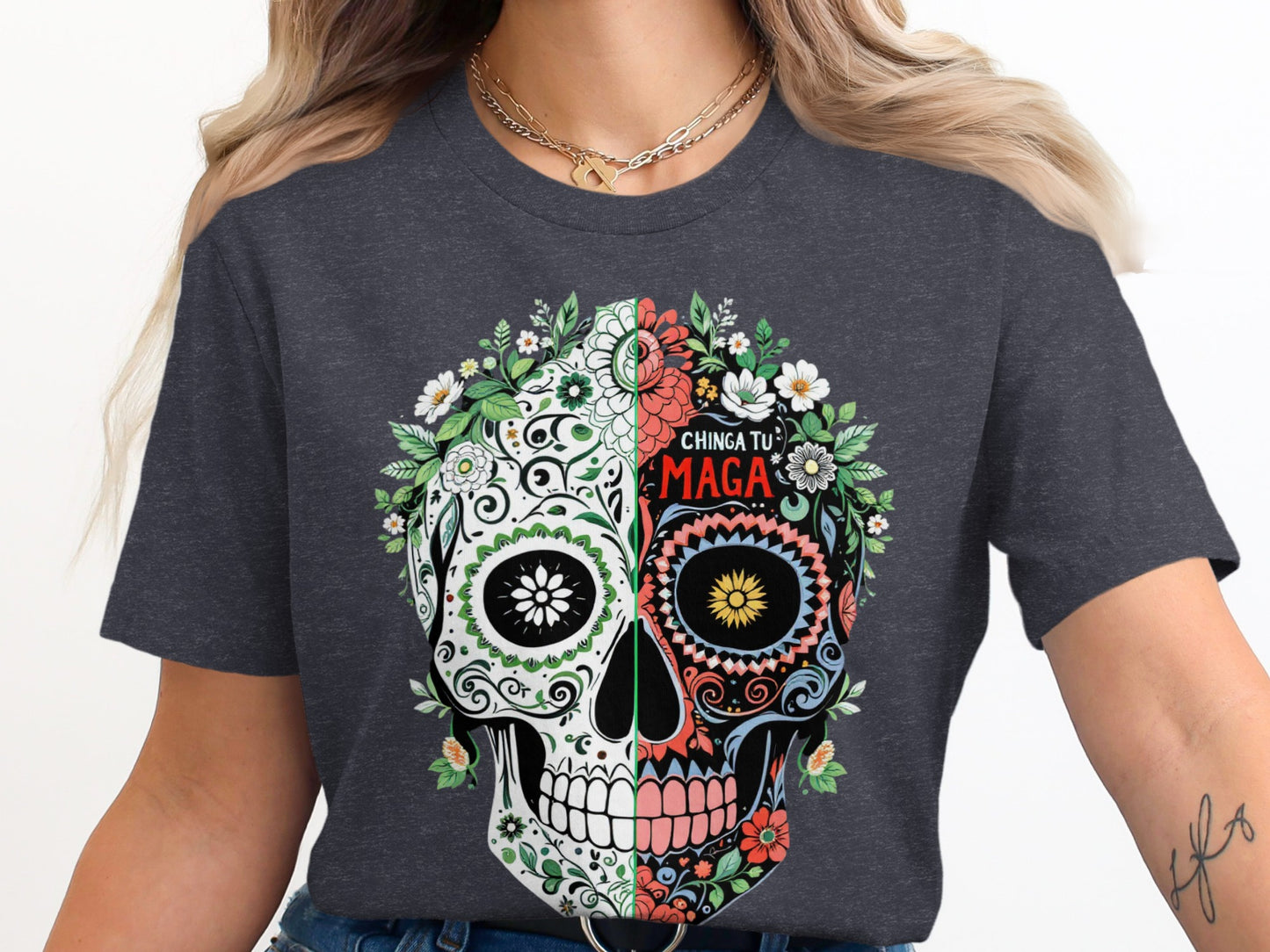 Floral Mexican Sugar Skull Graphic Tee Shirt Product