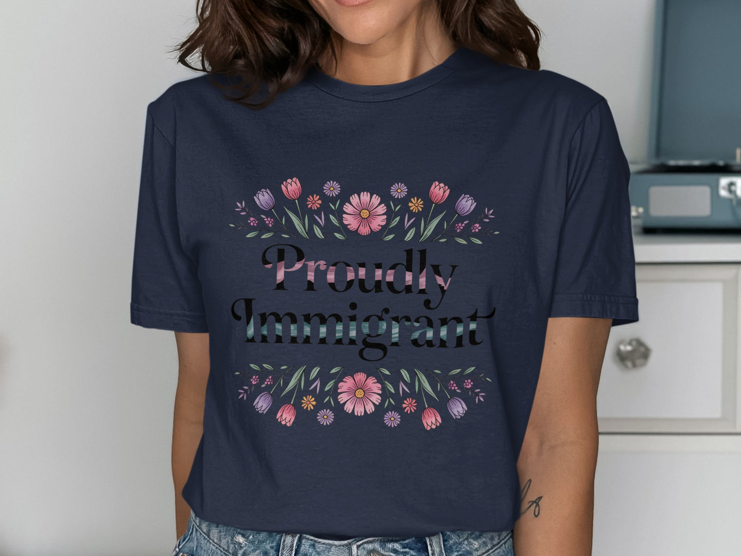 Proudly Immigrant Floral Design T-shirt product type