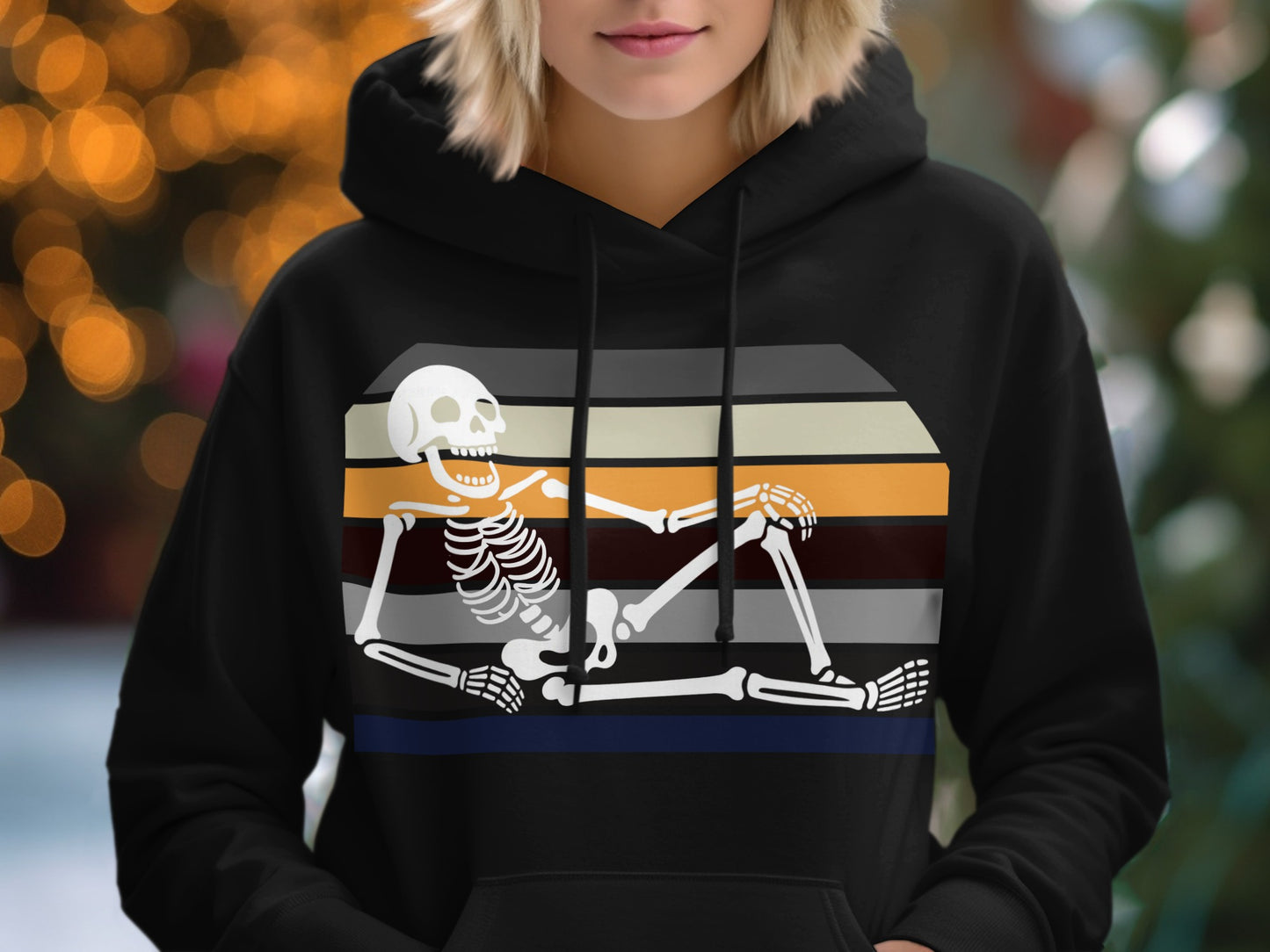 Retro Striped Skeleton Print Hoodie for Halloween product