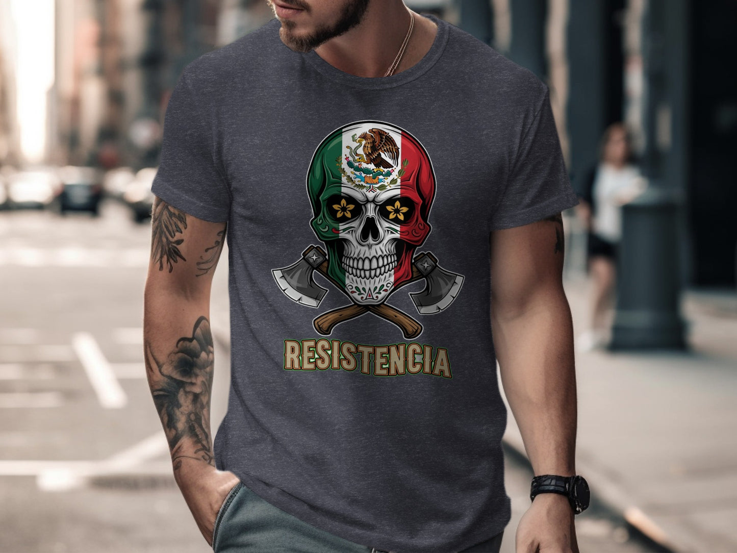 Resistencia Skull with Axes Mexican Pride T-Shirt product