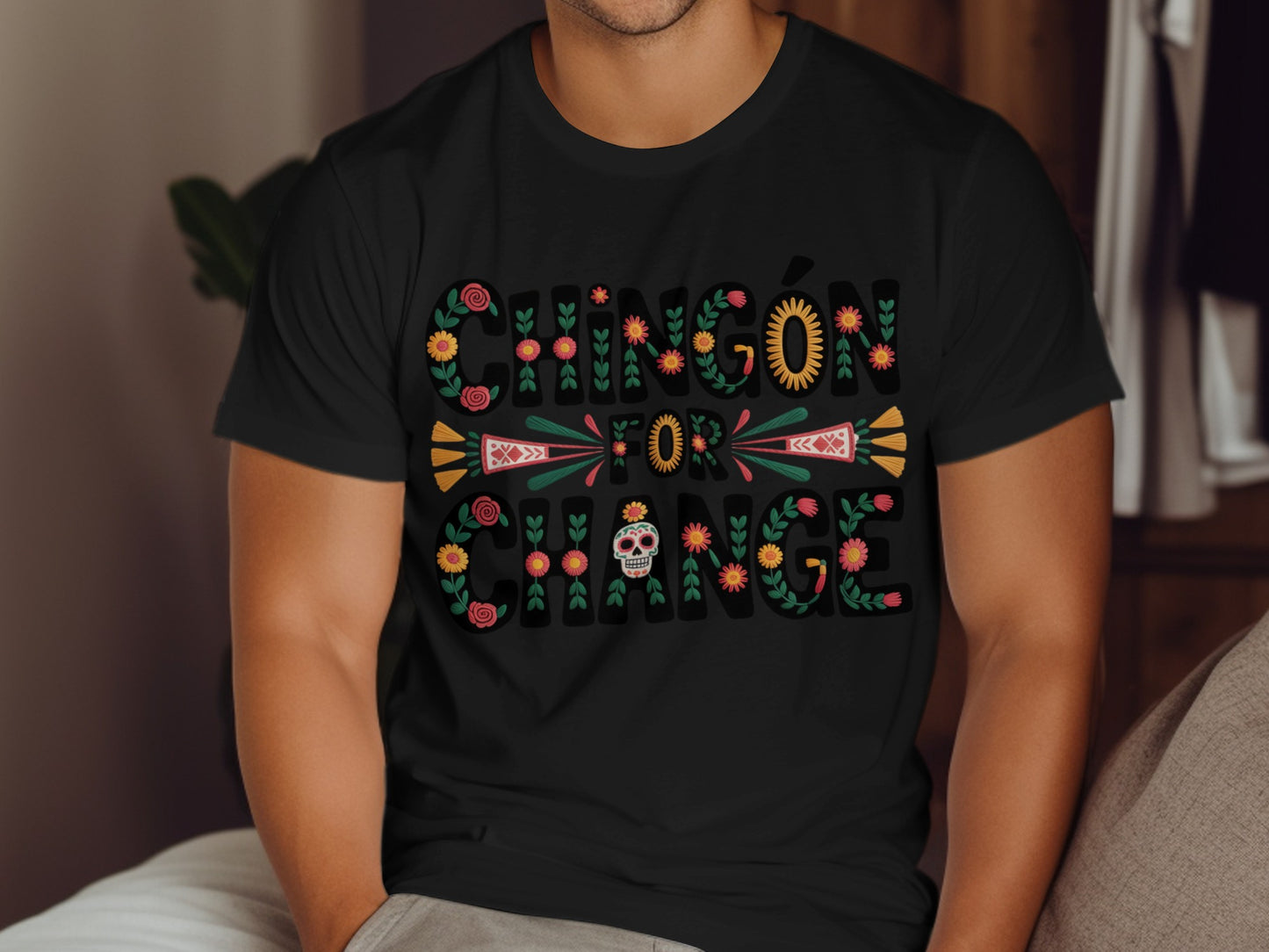 Chingón For Change Floral Skull Design Shirt product