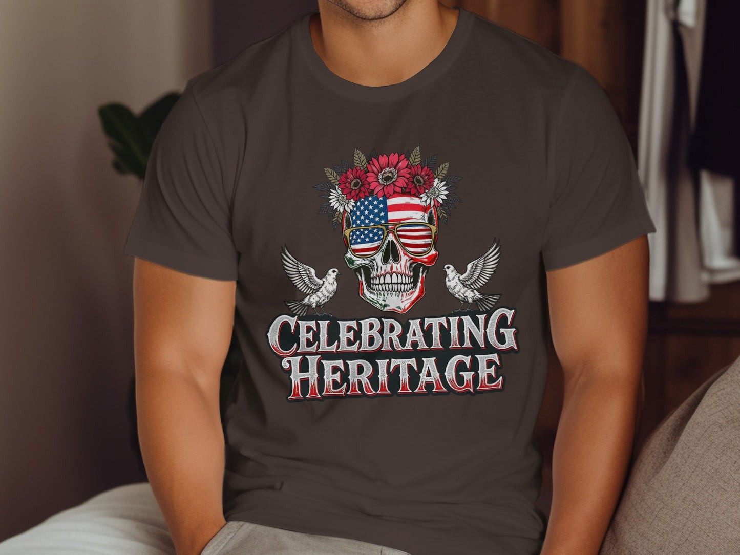 Celebrating Heritage Skull American Flag T-shirt product type