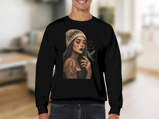 Let's Be Kind Tattooed Girl Black Graphic Sweatshirt Product