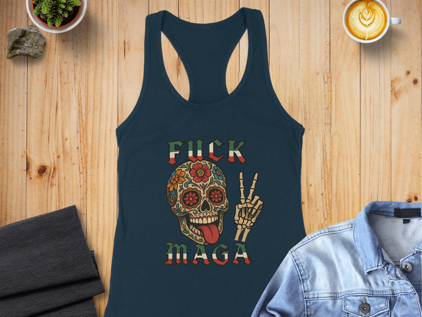 Fuck Maga Skull and Flowers Graphic Tank Top product