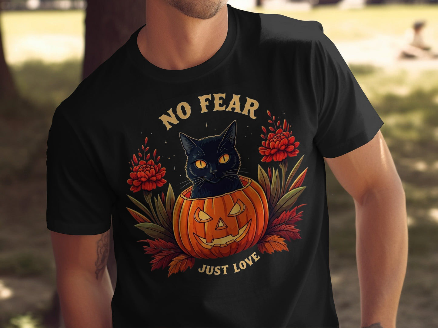 No Fear Just Love Halloween Cat T-Shirt product