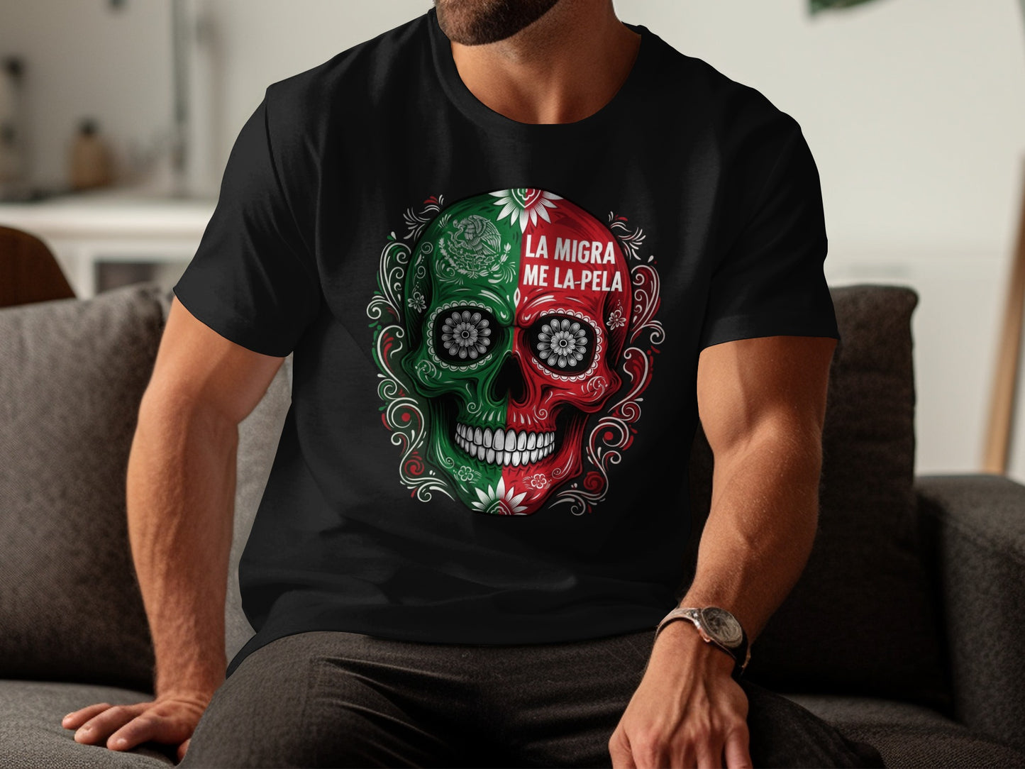La Migra Me La Pela Skull Design T-Shirt product type