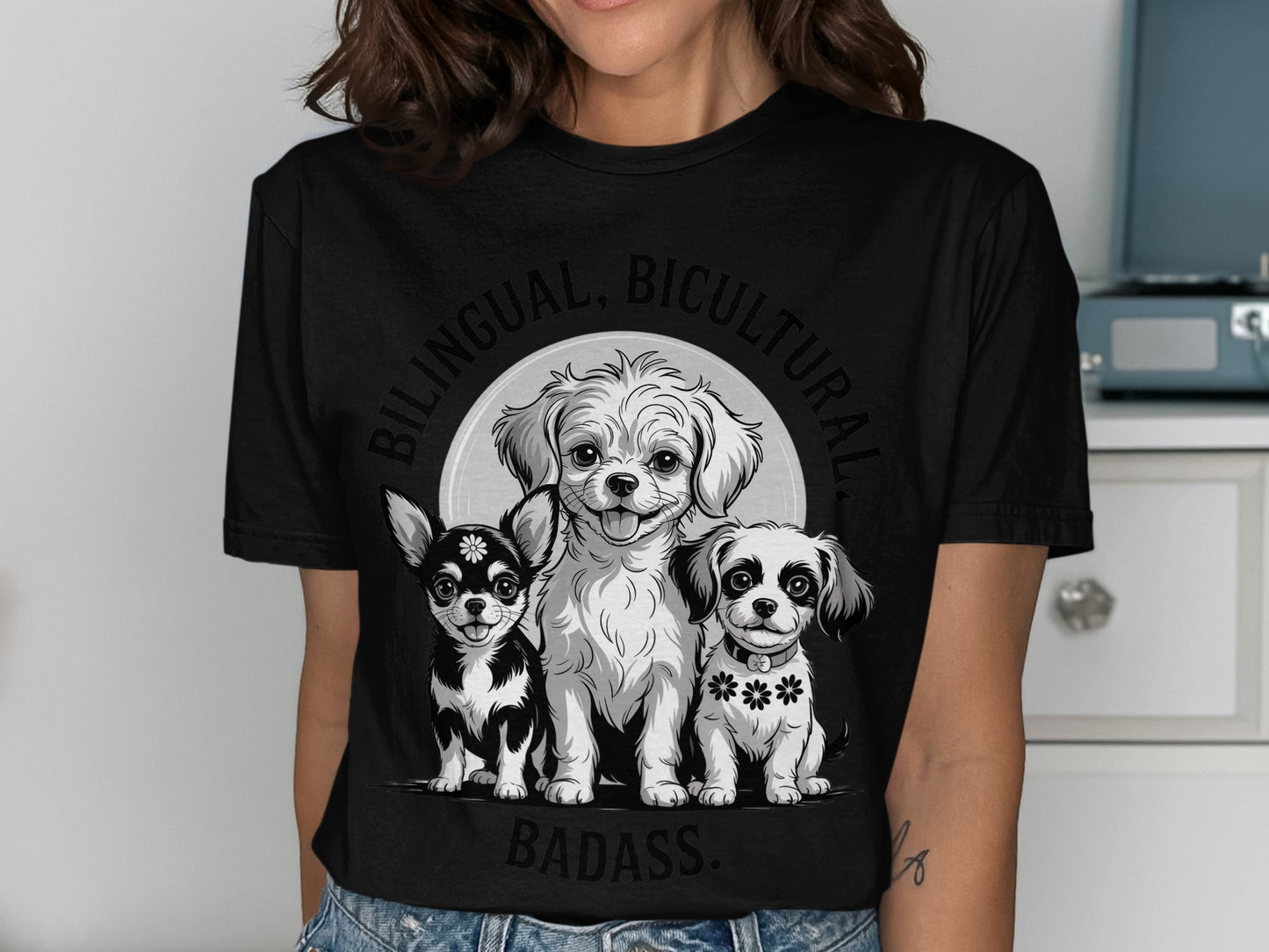 Bilingual Bicultural Badass Dog Print T-shirt product