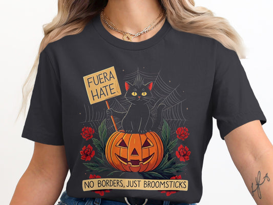 Halloween Cat on Pumpkin with Sign T-shirt product type