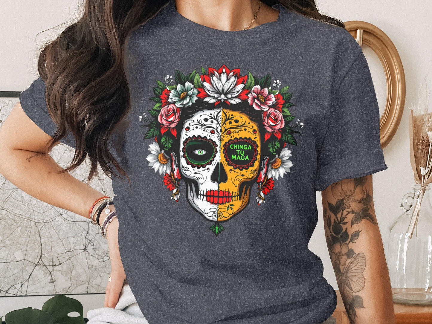 Colorful Sugar Skull Design Graphic Tee product