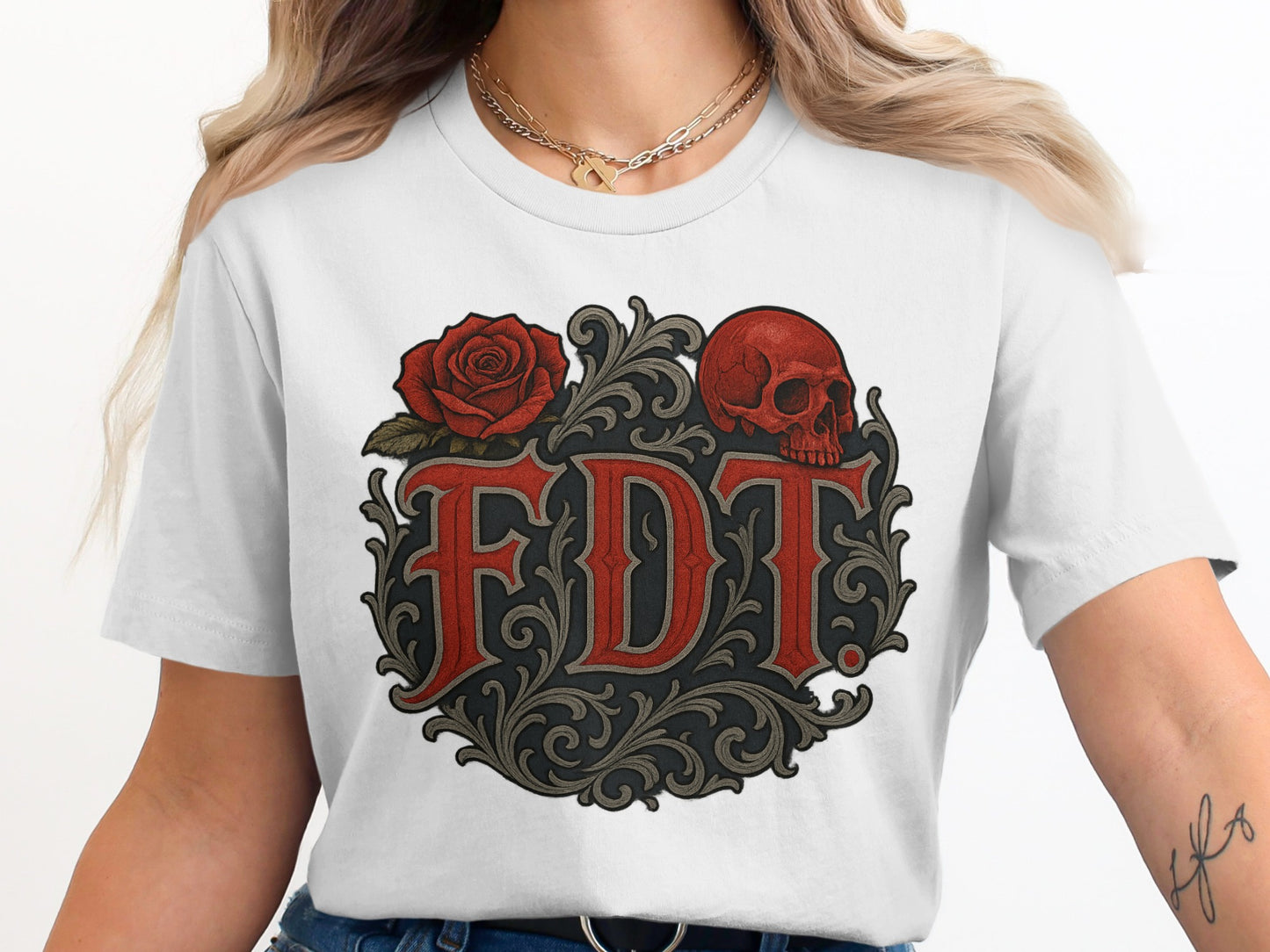 FDT Skull and Rose Graphic White Shirt product
