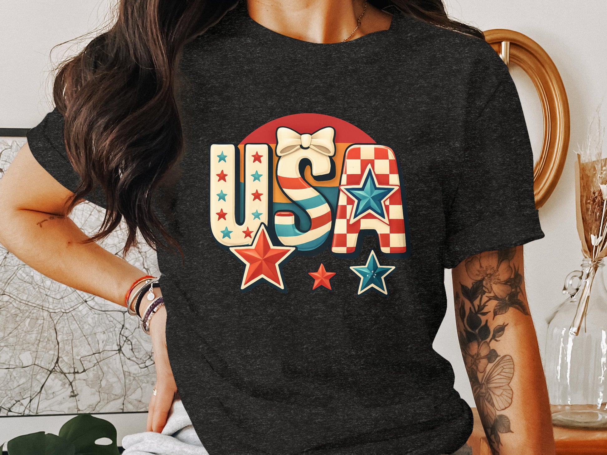 Patriotic Stars USA Graphic Tee Shirt Product