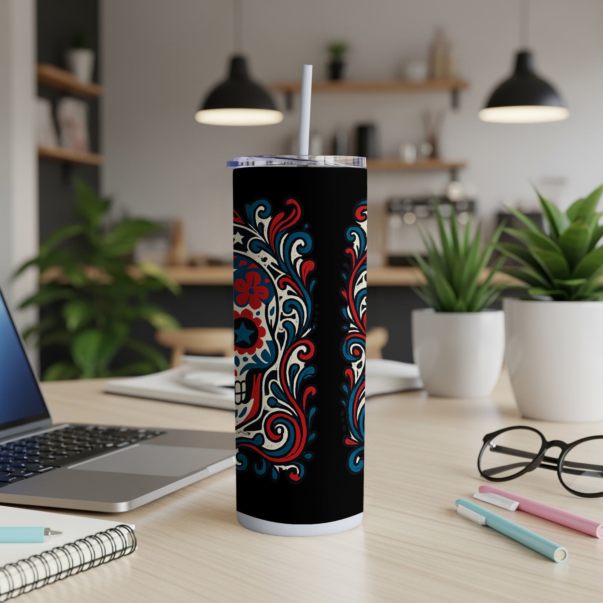 Vibrant Day of the Dead Skull Design Tumbler product type
