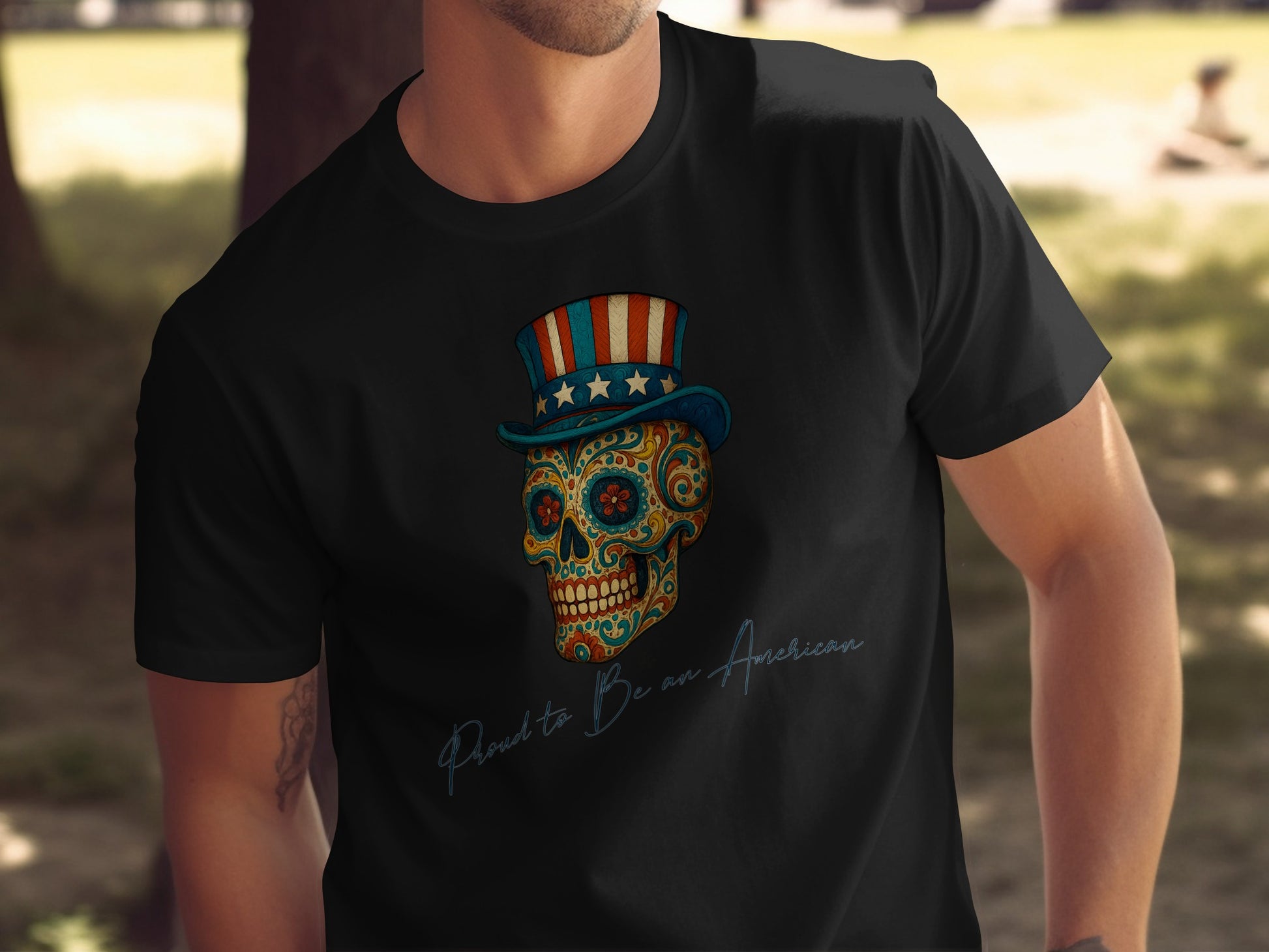 Proud to Be an American Patriotic Skull Shirt product