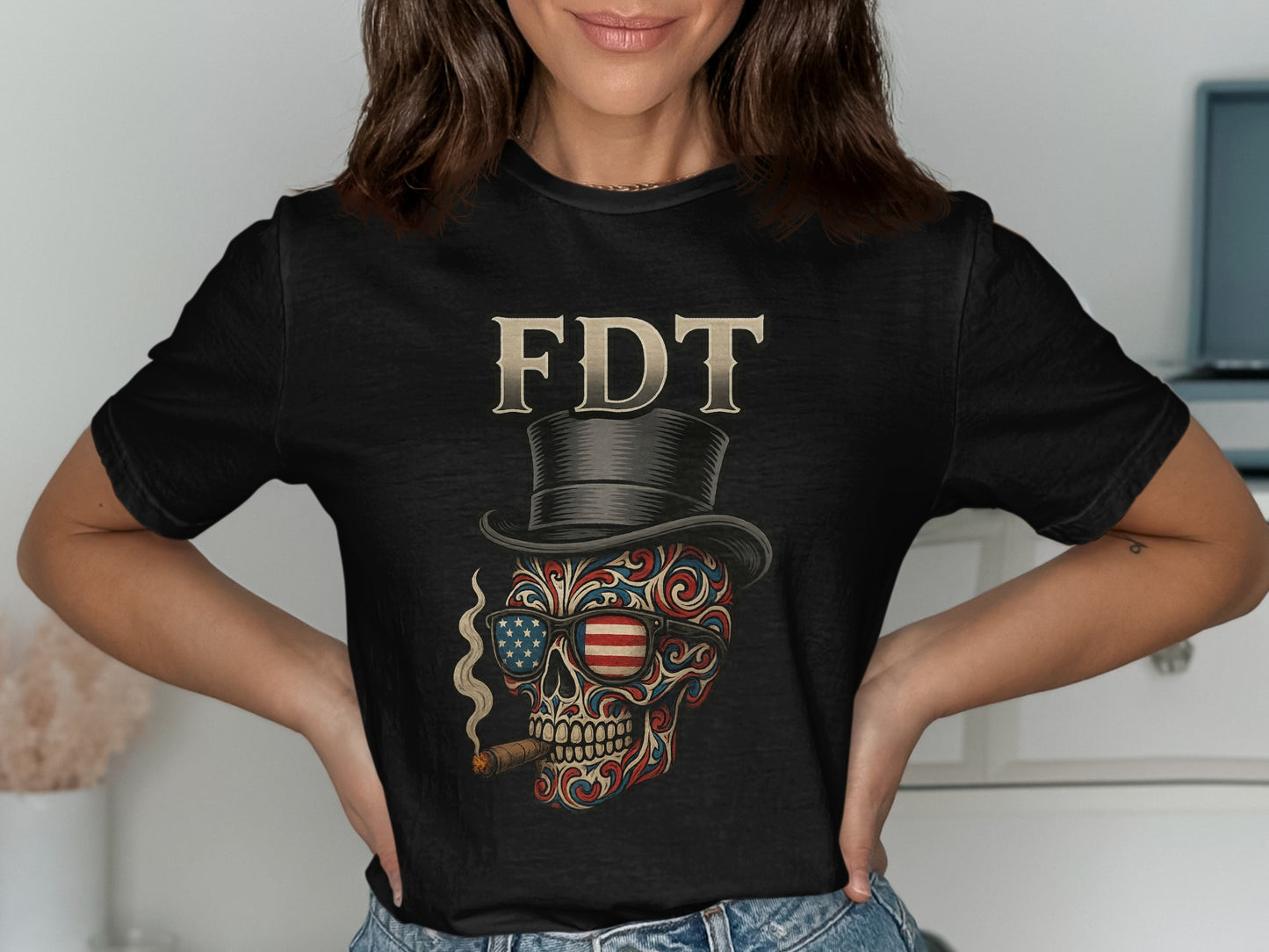 Skull with American Flag Sunglasses Graphic T-Shirt product