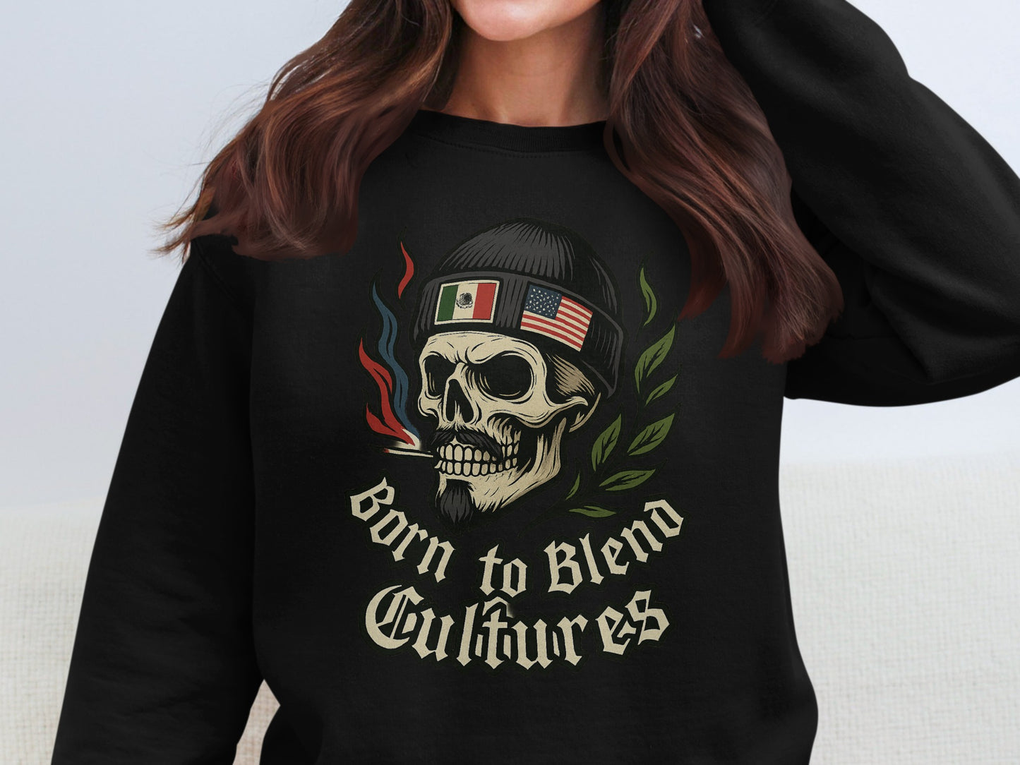 Born to Blend Cultures Skull Design Sweatshirt Product