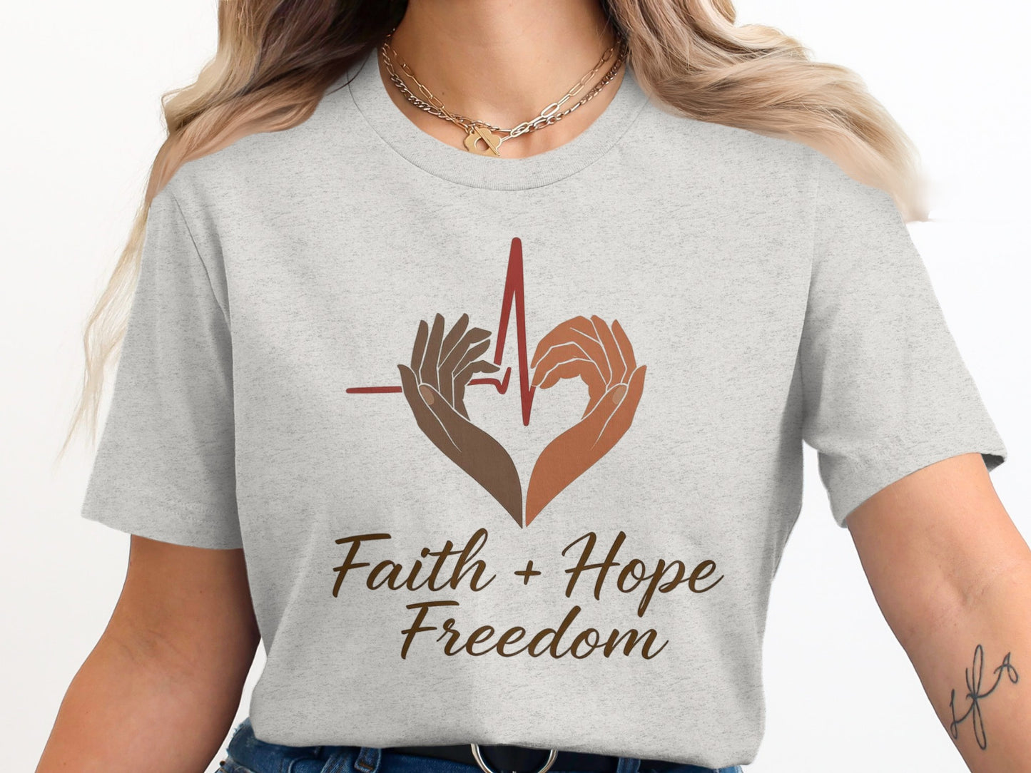 Faith Hope Freedom Heartbeat Print Shirt product
