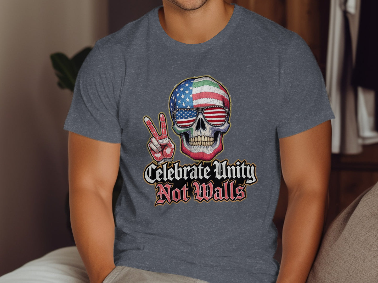 Celebrate Unity Not Walls Skull Graphic T-Shirt Product