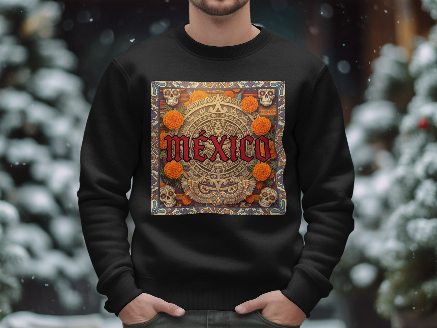 Intricate Mexico Skull Artwork Black Sweater product