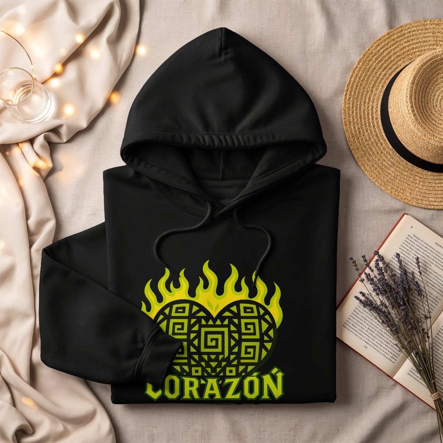 Corazón Design with Vibrant Flame Accent Hoodie Product