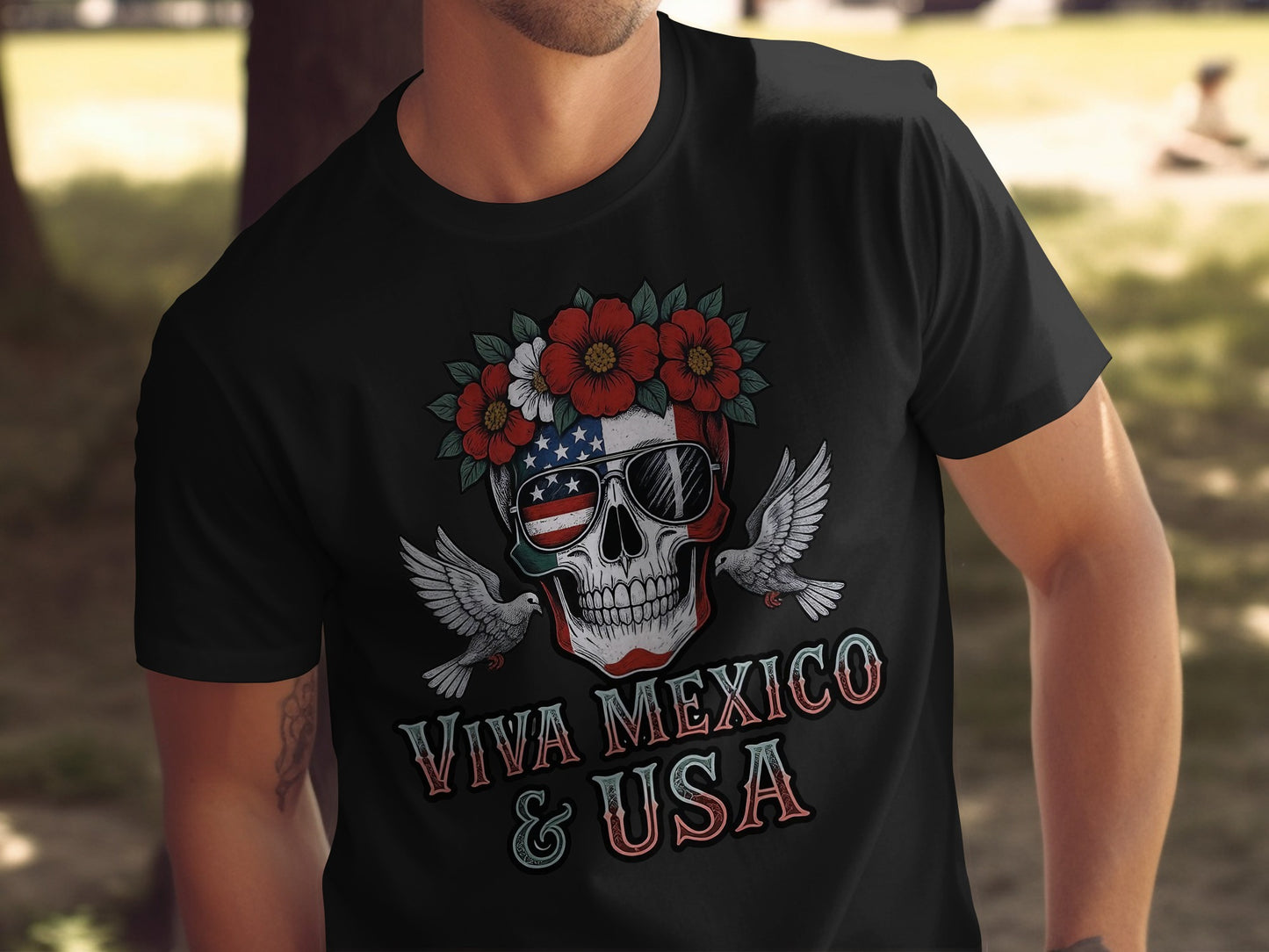 Viva Mexico and USA Skull Graphic T Shirt product