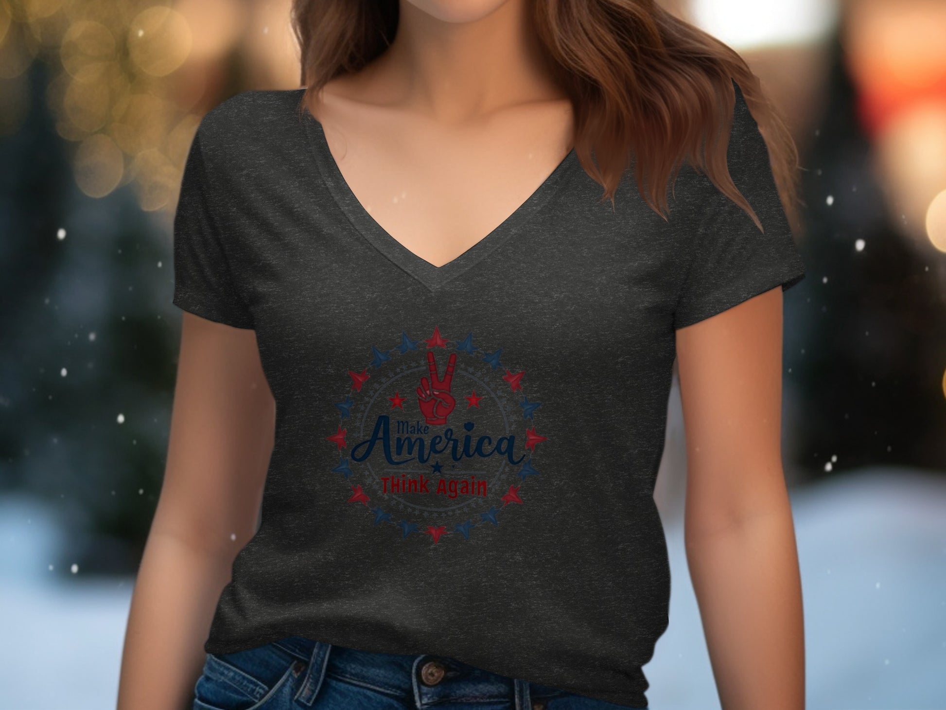 Make America Think Again V Neck T-Shirt product