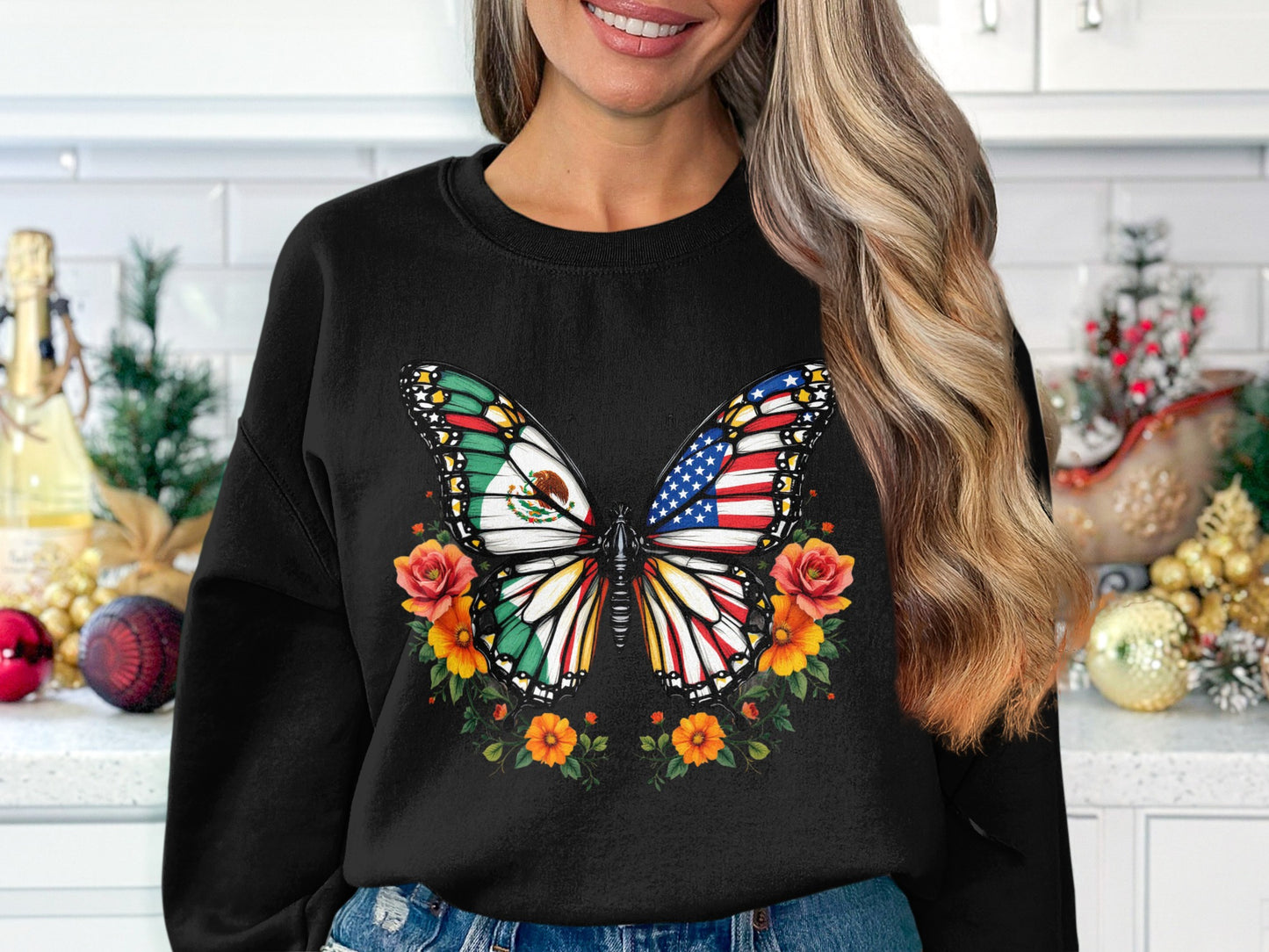 Butterfly American Mexican Flag Graphics Sweatshirt product