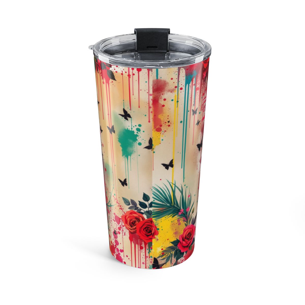 Colorful Floral and Butterfly Design Tumbler