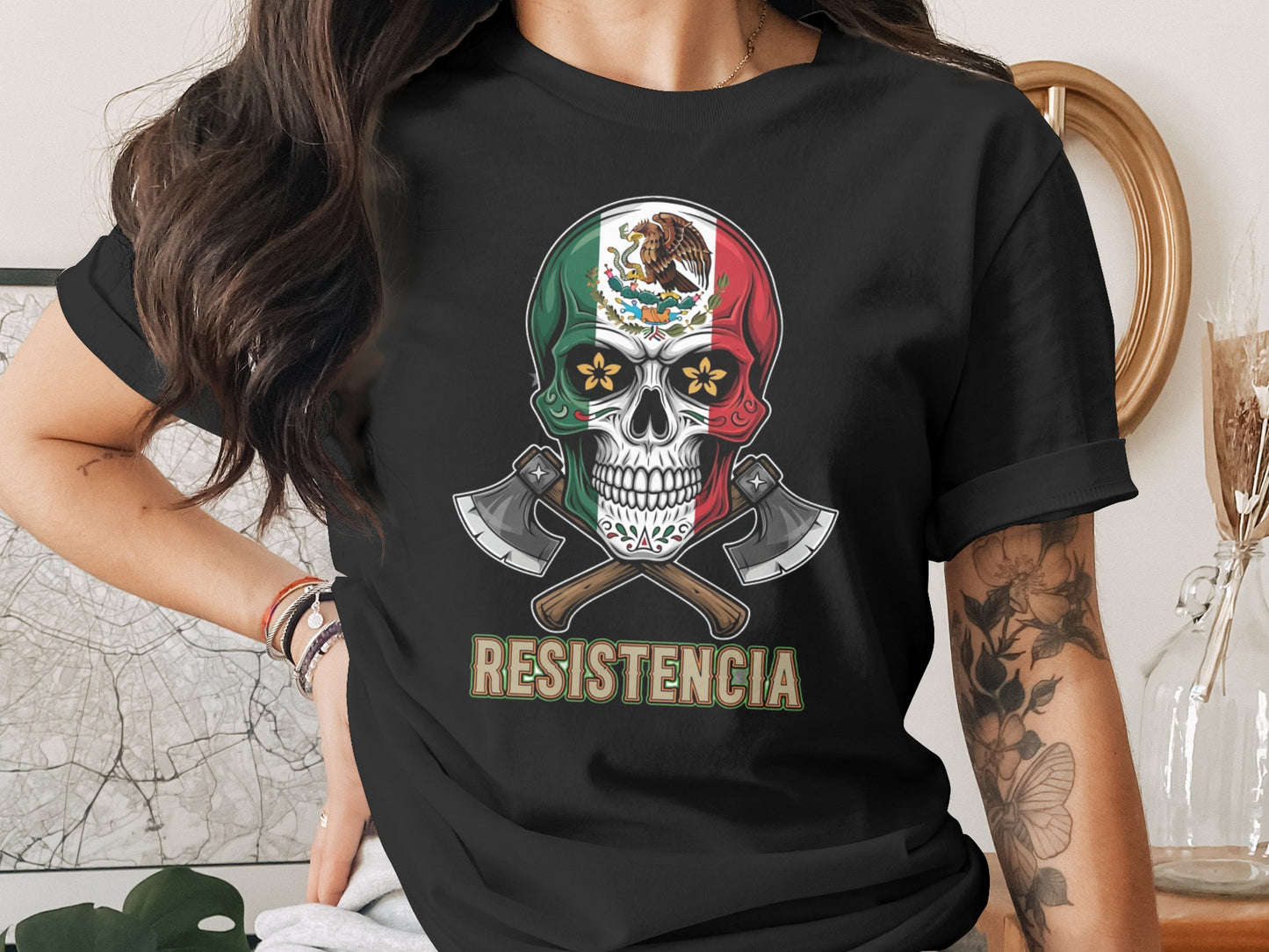 Mexican Skull with Axes Graphic Resistencia T-shirt product type