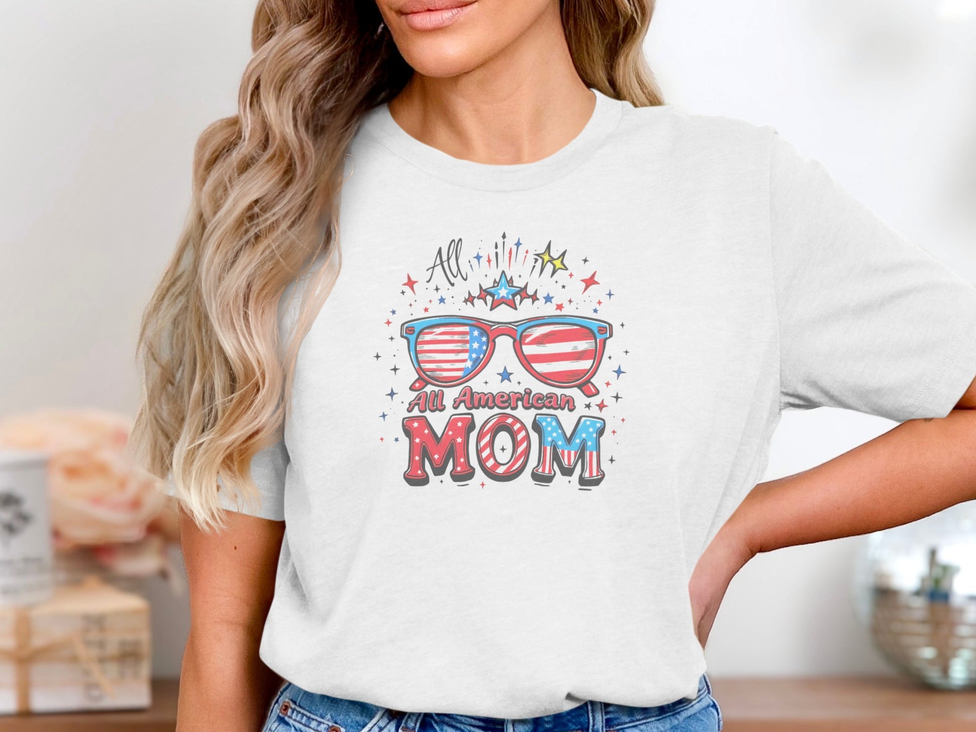 All American Mom Graphic Tee Patriotic Shirt product