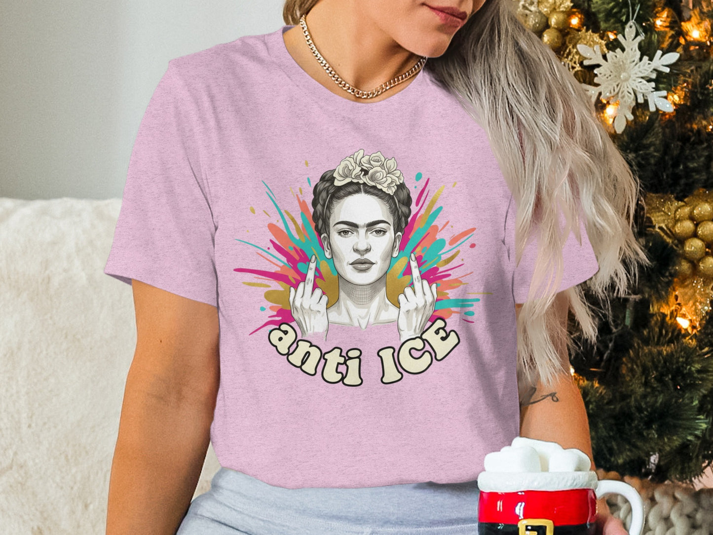 Unique Anti ICE Frida Kahlo Graphic T-Shirt