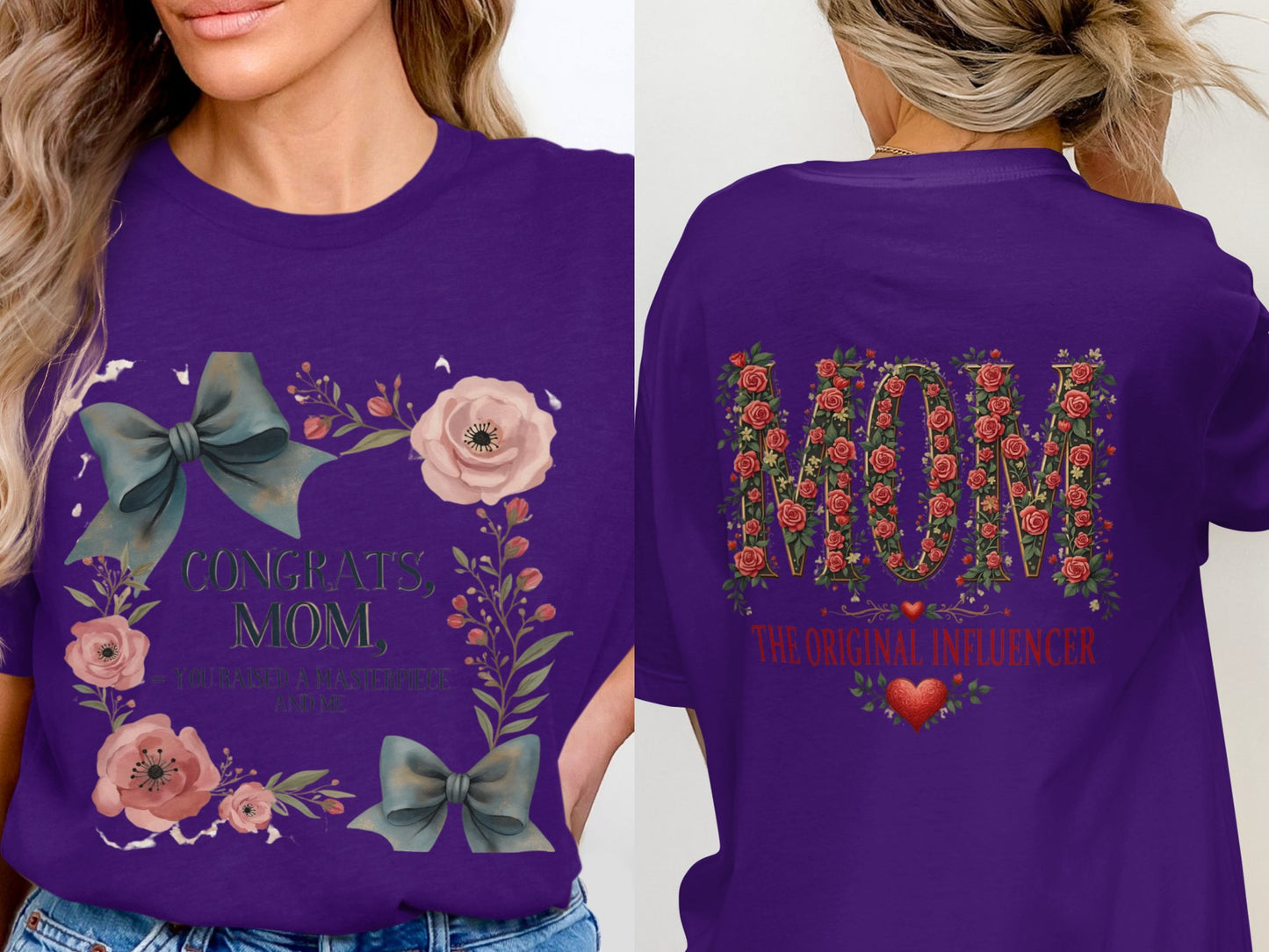 Congrats Mom Floral Print T-shirt Women's Clothing Product