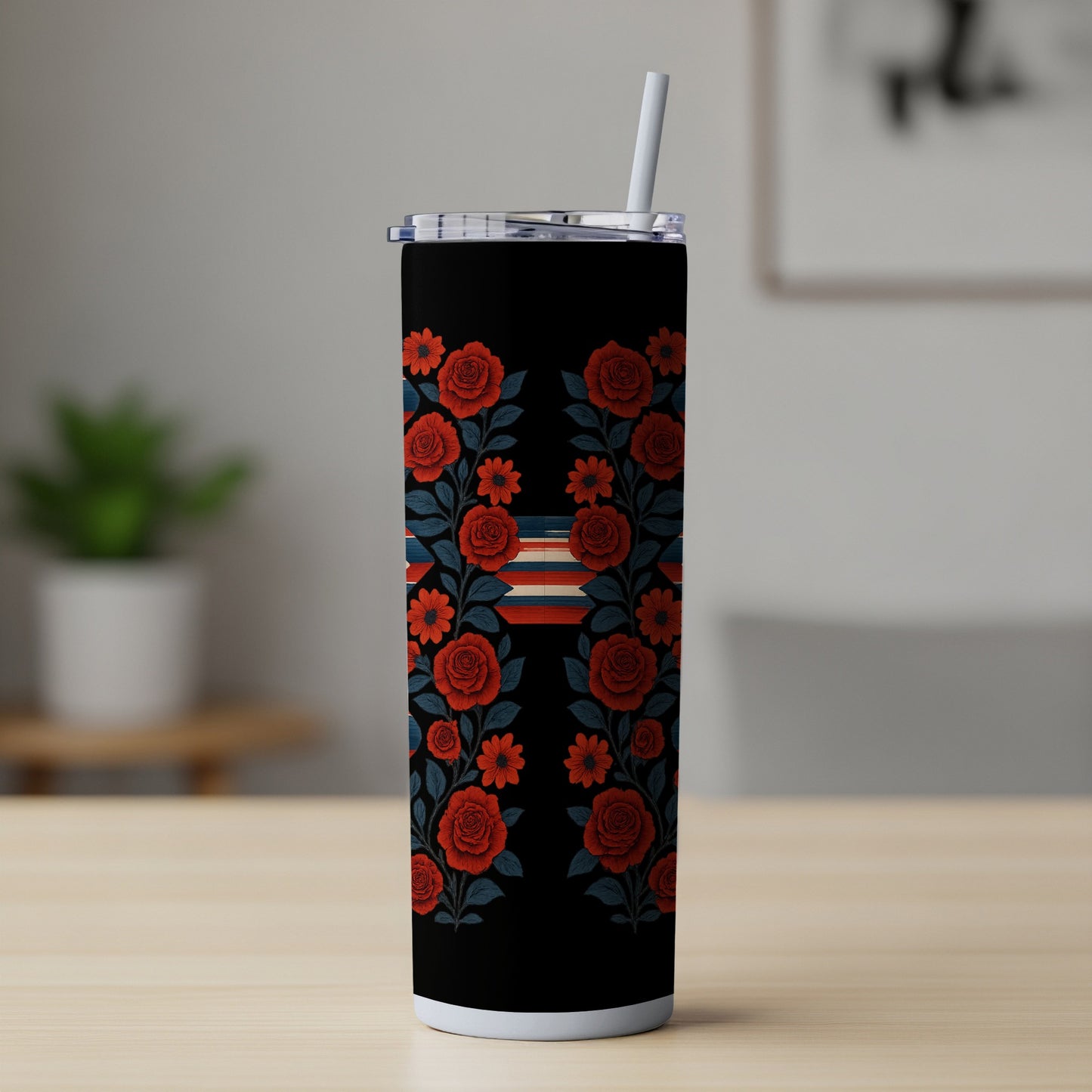 Red and Black Floral Pattern Stainless Steel Tumbler product