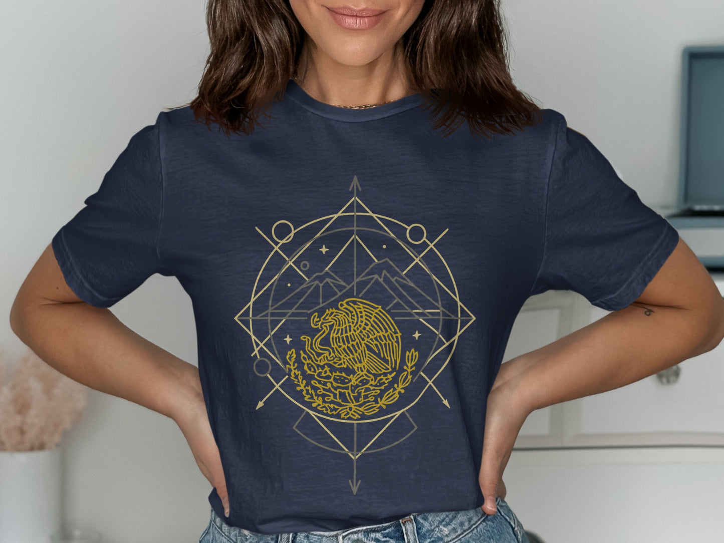 Stylish Navy Blue T-Shirt with Geometric Eagle Design product type