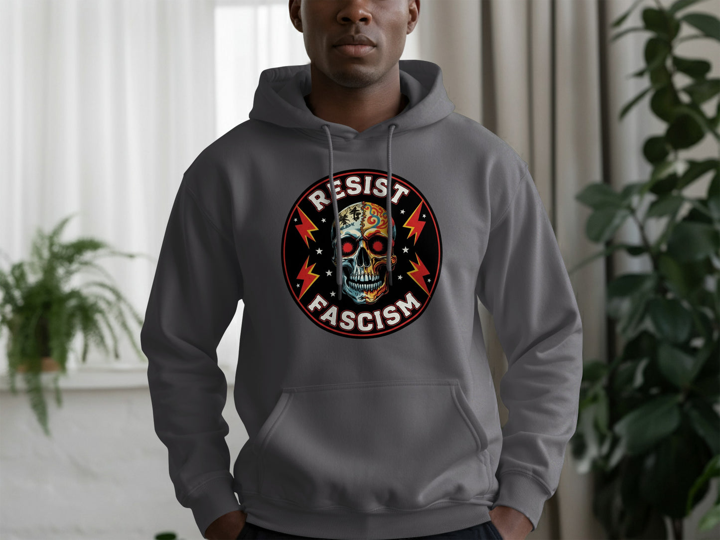 Resist Fascism Skull Graphic Hooded Sweatshirt product type