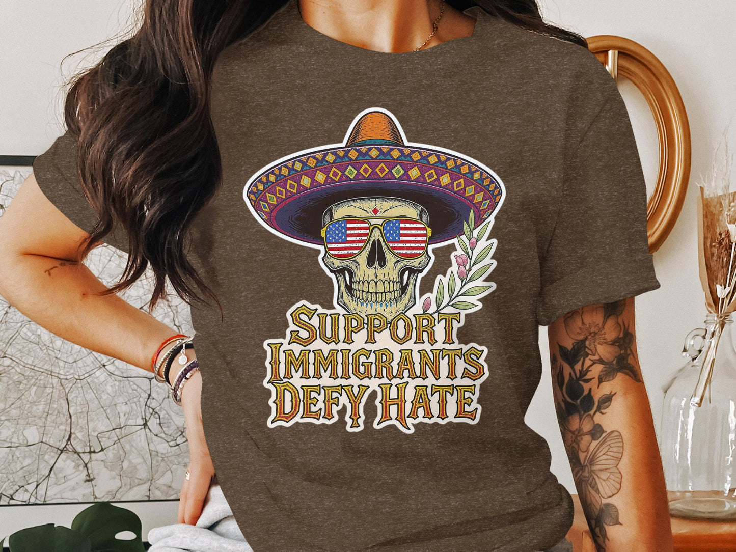 Support Immigrants Defy Hate Skull Graphic T-Shirt product type