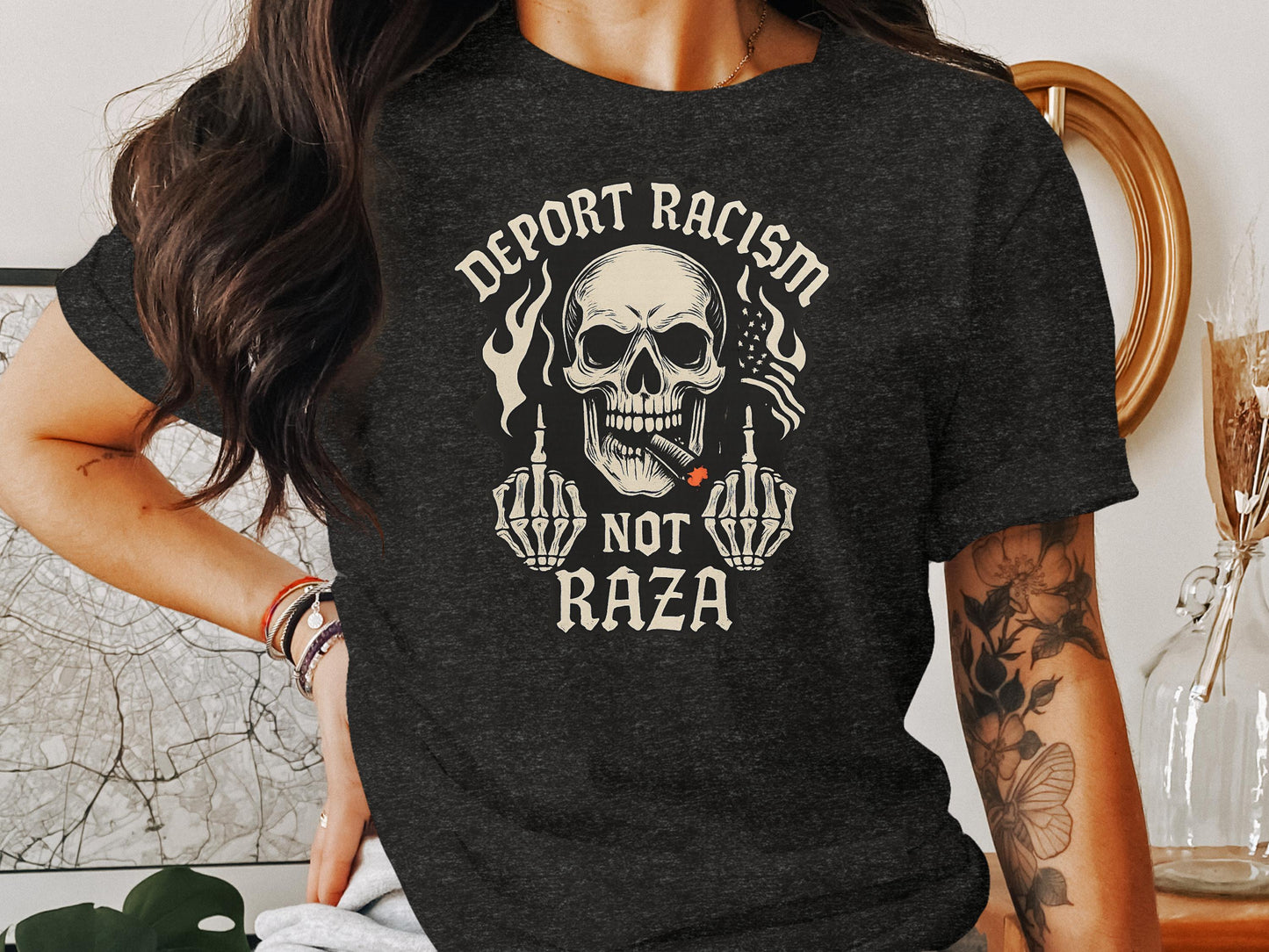 Deport Racism Not Raza Skull Design T-shirt Product