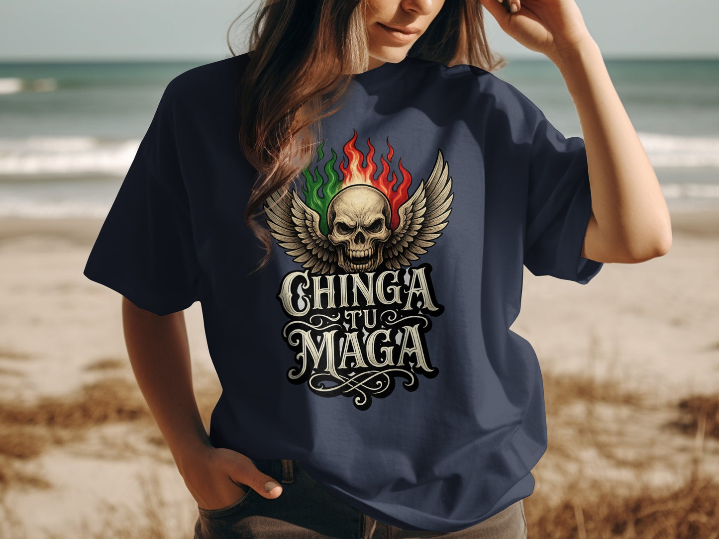Chinga Tu Maga Skull with Wings Graphic Tee product