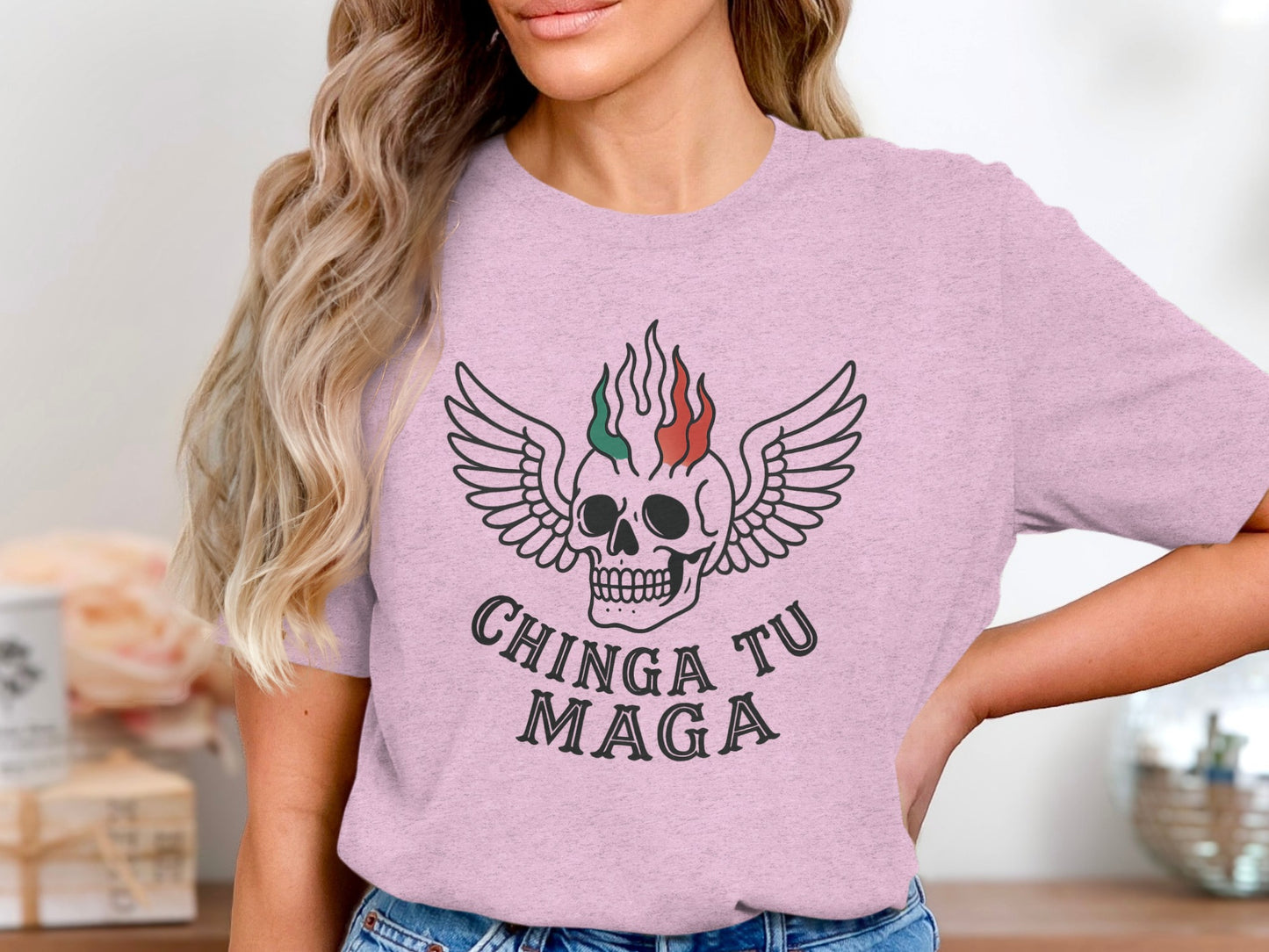 Chinga Tu Maga Skull with Wings Graphic T-shirt product