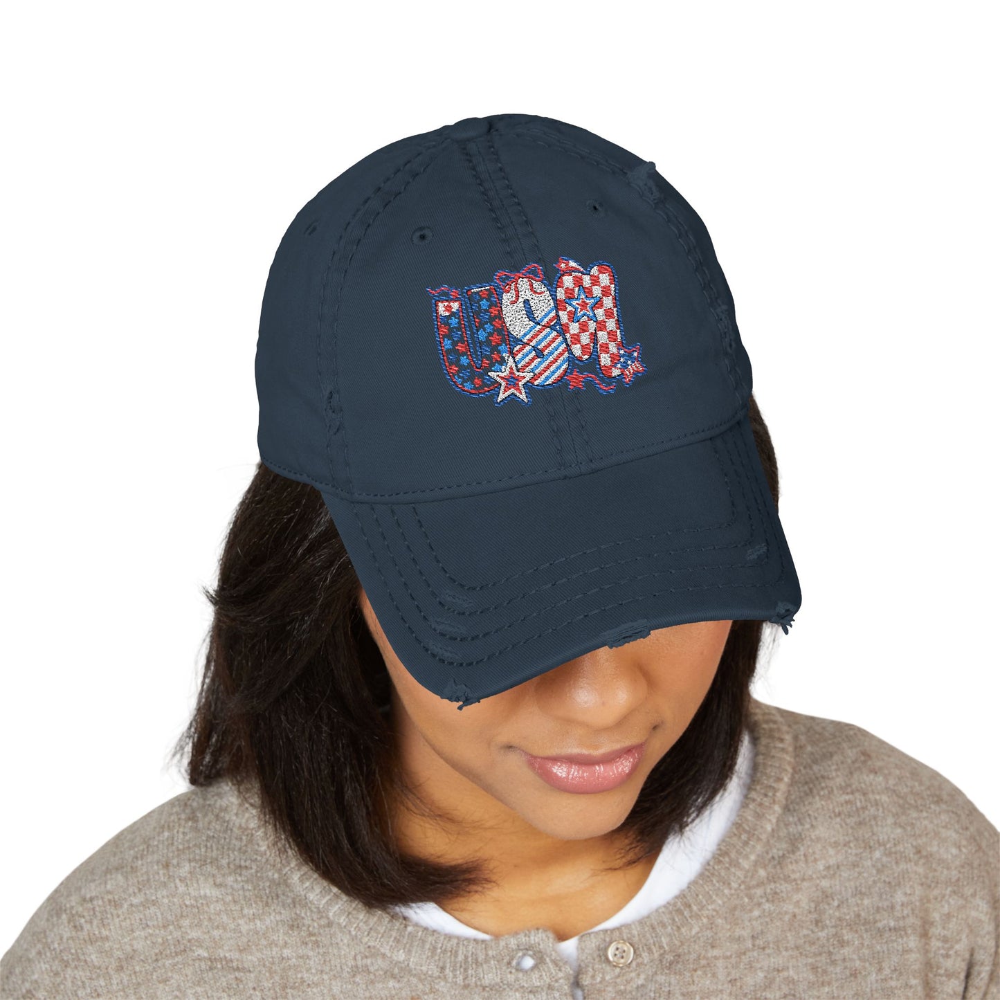 4th of July Hat Distressed Cat Dad Hat with Embroidery | Casual Fashion, Gifts for Cat Lovers, Outdoor Style, Father's Day, Everyday Wear