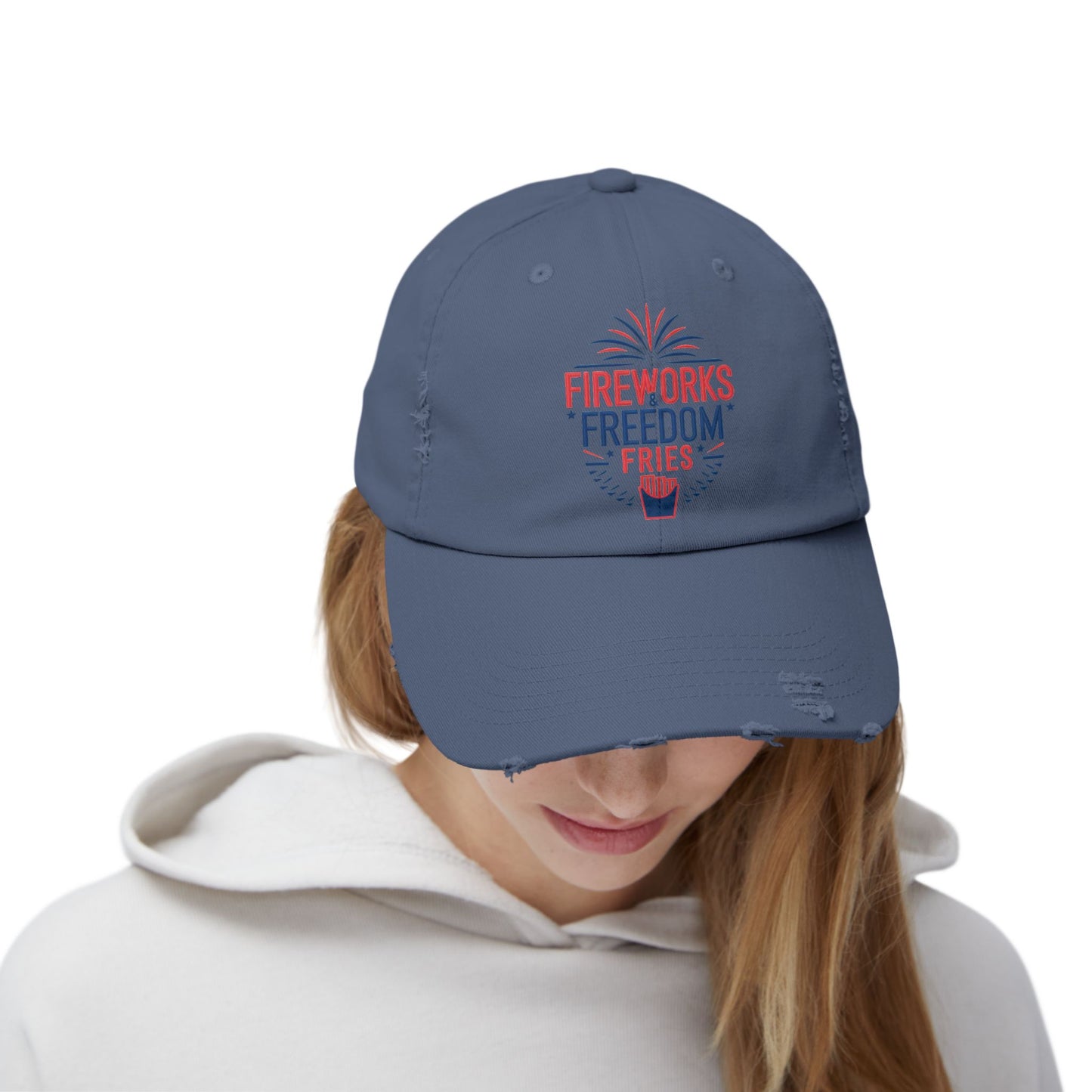 Patriotic Distressed Cap - "Fireworks Freedom Fries"